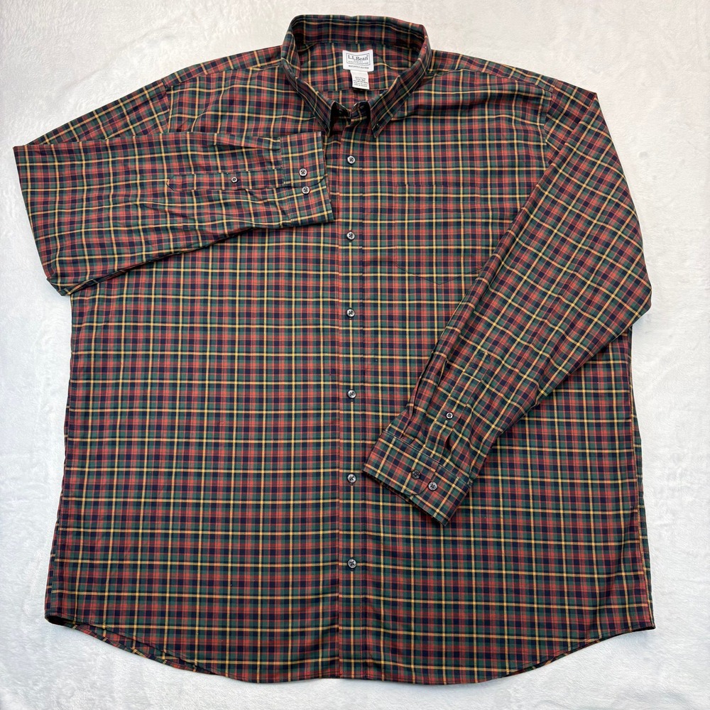 LL Bean Mens XXXL Plaid Button Down Shirt Slightly Fitted Green Red 287889